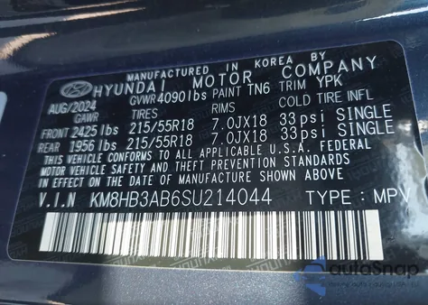 2025 Hyundai Kona Sel z USA, uszkodzony, nr VIN KM8HB3AB6SU214044